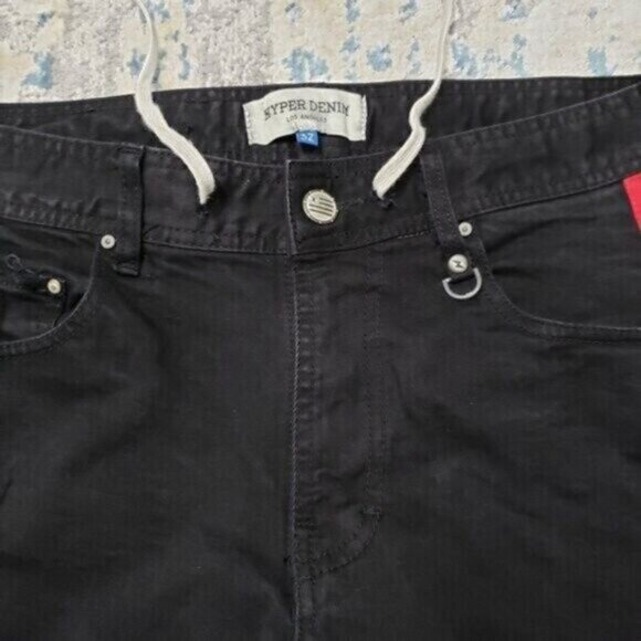 HYPER DENIM Men's Black/Red Track ZipperJeans  Size 32 - Picture 6 of 8